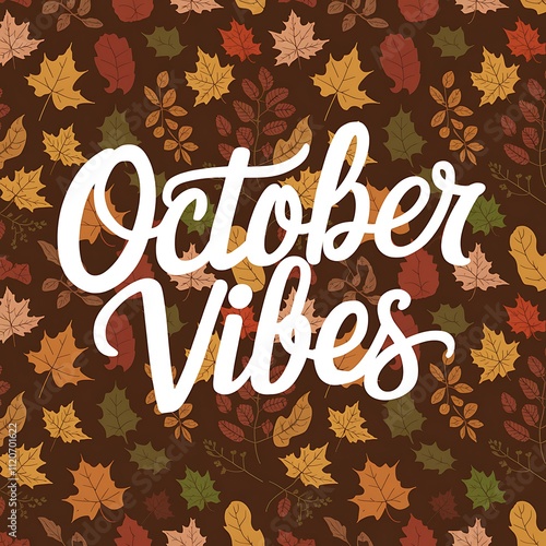 October Vibes Autumn Leaves Background Design photo