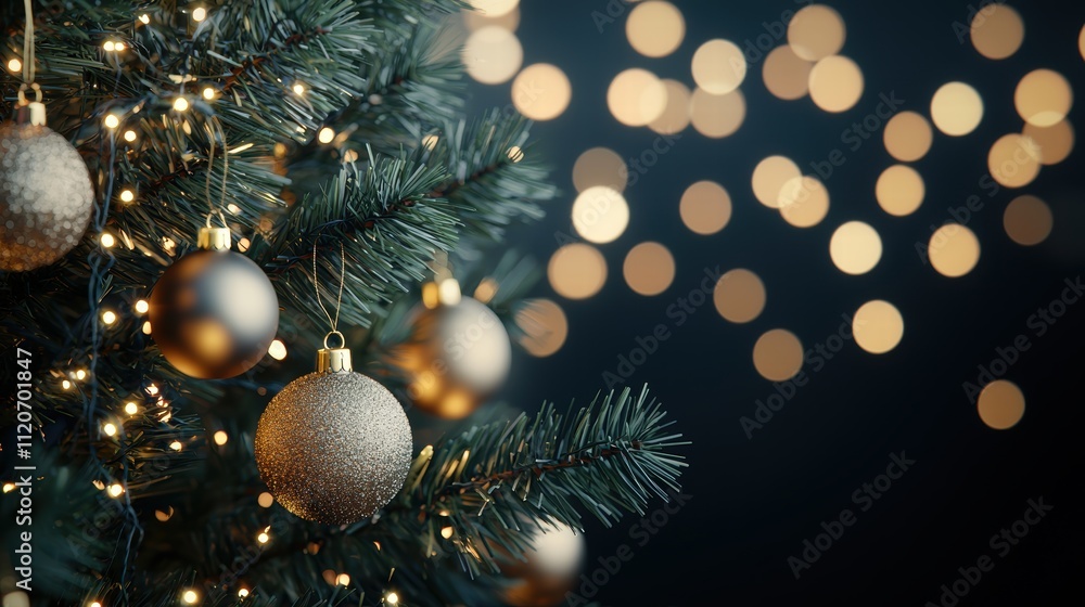 Elegant Christmas tree adorned with golden ornaments and lights Elegant Christmas tree adorned with golden ornaments and lights