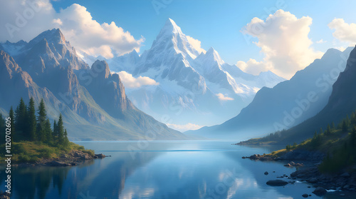 Wallpaper Mural Breathtaking Mountain Landscape Reflected in a Serene Lake Under a Blue Sky Torontodigital.ca