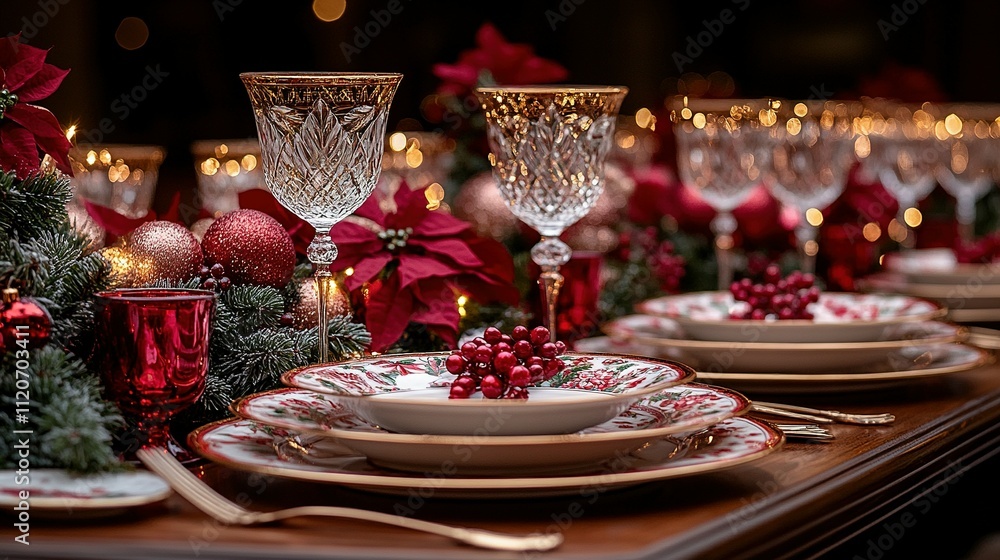 Festive Christmas Table Setting With Elegant Dinnerware Festive Christmas Table Setting With Elegant Dinnerware