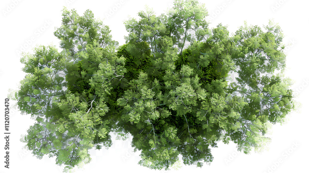 Obraz premium Plane and Silver Birch Trees: Top view, area view, isolated on a transparent background, 3D illustration.
