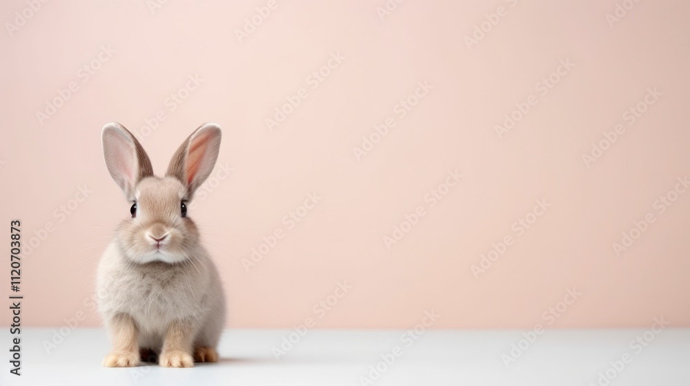 Obraz premium Cute little rabbit on a pastel background. Copy space for text.