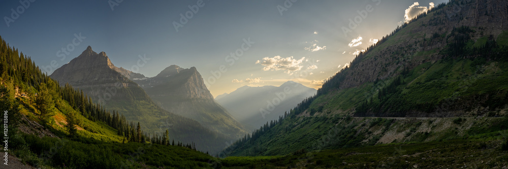 Panorama Of View From The Big Bend Looking Out Toward Mount Orberlin And Mount Cannon