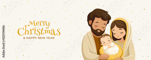 Christmas Eve Nativity  scene. Birth of jesus christ. Merry Christmas. Holy Family. The Virgin Mary and Saint Joseph with the newborn Jesus Christ	
