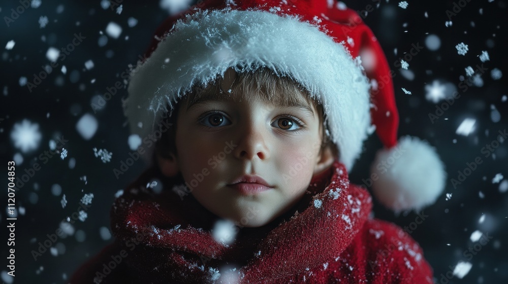 Christmas Child Portrait, Snowy Winter Scene Christmas Child Portrait, Snowy Winter Scene