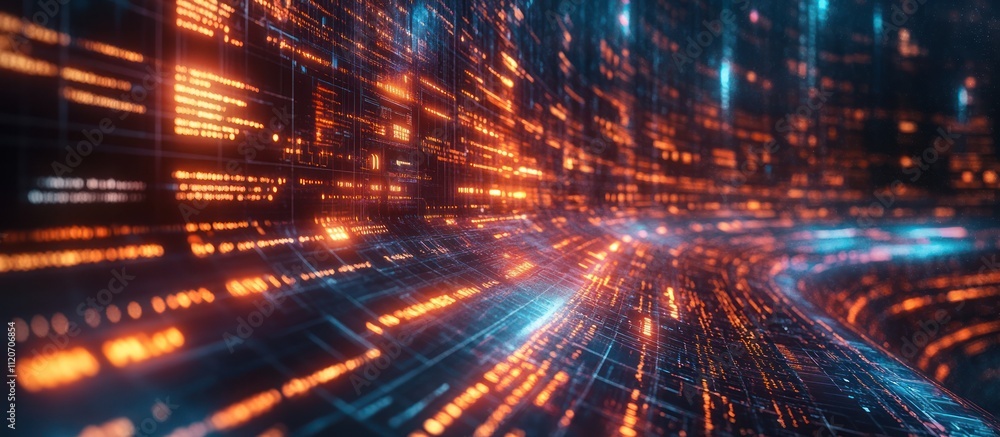 Abstract digital data stream, glowing lines and code. Abstract digital data stream, glowing lines and code.