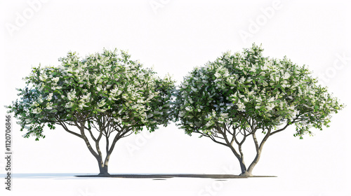 Plinia Cauliflora and Viburnum Dentatum Trees: 3D rendering with transparent background for illustration and digital composition. photo