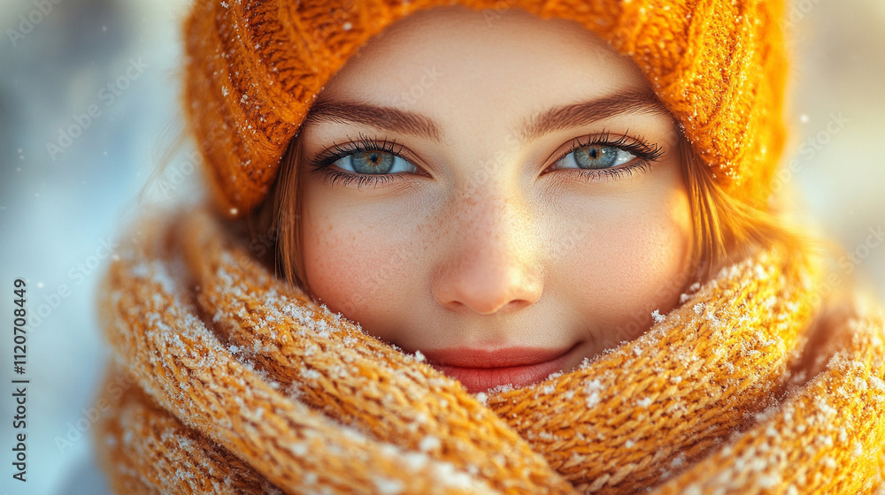 Gorgeous Scandinavian girl dressed warmly in a cozy sweater, enjoying the serene winter landscape with snow-covered trees, exuding calm and elegance in a peaceful natural setting Gorgeous Scandinavian girl dressed warmly in a cozy sweater, enjoying the serene winter landscape with snow-covered trees, exuding calm and elegance in a peaceful natural setting