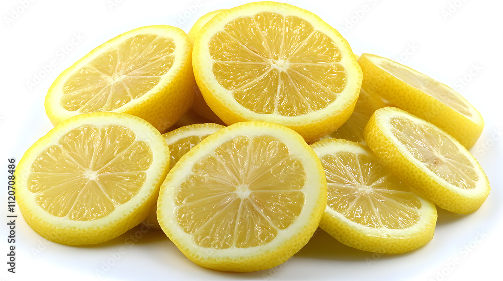 A close-up shot of a pile of juicy lemon slices, showcasing their bright yellow color and fresh texture. Perfect for recipes, health, and summer themes. A close-up shot of a pile of juicy lemon slices, showcasing their bright yellow color and fresh texture. Perfect for recipes, health, and summer themes.