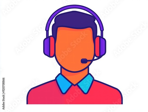 A digital illustration of a man wearing a headset, symbolizing customer support or technical assistance in a modern, simplistic style.