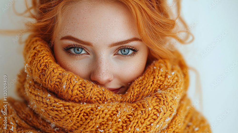 Gorgeous Scandinavian girl dressed warmly in a cozy sweater, enjoying the serene winter landscape with snow-covered trees, exuding calm and elegance in a peaceful natural setting Gorgeous Scandinavian girl dressed warmly in a cozy sweater, enjoying the serene winter landscape with snow-covered trees, exuding calm and elegance in a peaceful natural setting