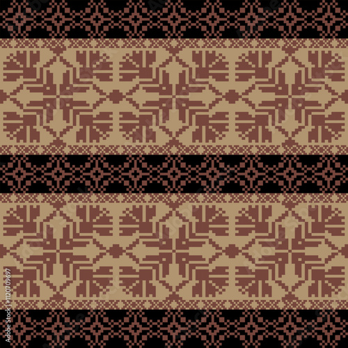 Art Abstract with Pixel Art Designs. Traditional Cross Stitch needlework. Geometric Ethnic Pattern, Embroidery, Textile Ornamental, Fabric, Hand Stitch Pattern, Cultural Stitching Pixel Art