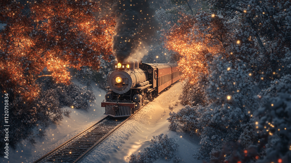 magical nighttime scene with a classic steam train gently gliding through a serene landscape, illuminated by soft lights, evoking feelings of nostalgia and wonder under a starry sky magical nighttime scene with a classic steam train gently gliding through a serene landscape, illuminated by soft lights, evoking feelings of nostalgia and wonder under a starry sky