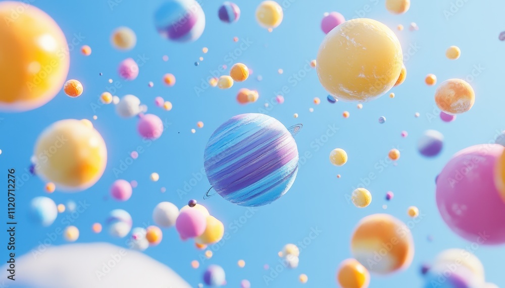 Pastel Planets Float In A Bright Blue Sky Pastel Planets Float In A Bright Blue Sky