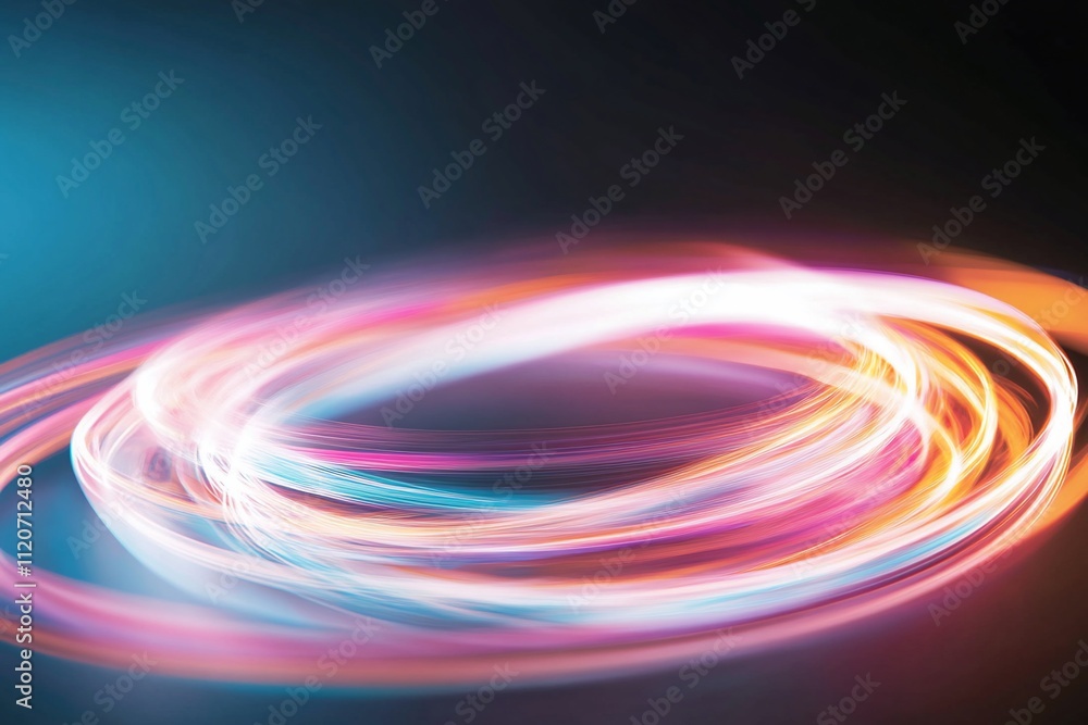 Abstract light trails forming glowing rings on dark background. Abstract light trails forming glowing rings on dark background.