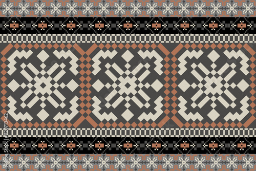 Art Abstract with Pixel Art Designs. Traditional Cross Stitch needlework. Geometric Ethnic Pattern, Embroidery, Textile Ornamental, Fabric, Hand Stitch Pattern, Cultural Stitching Pixel Art