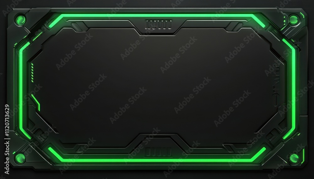 Fototapeta premium Futuristic Green Neon Frame Dark Panel Design