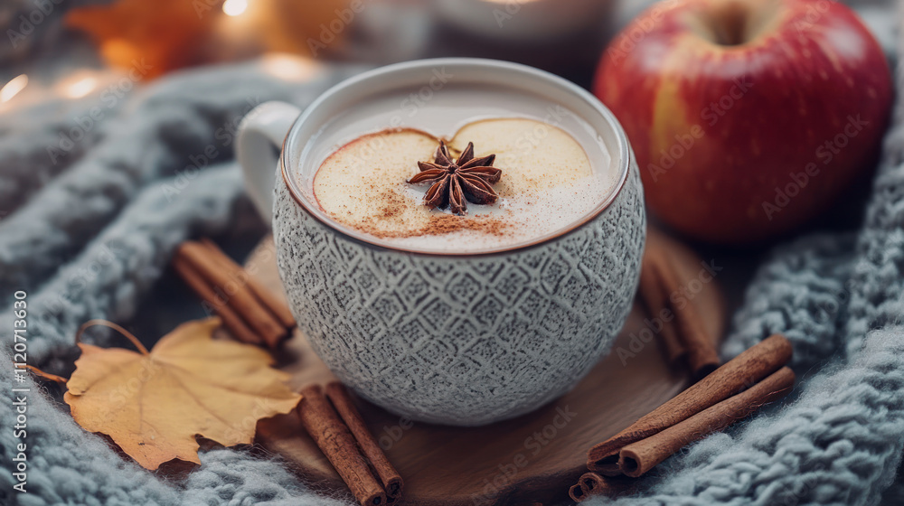 Apple with cinnamon on the table for Christmas festival background and greet Apple with cinnamon on the table for Christmas festival background and greet