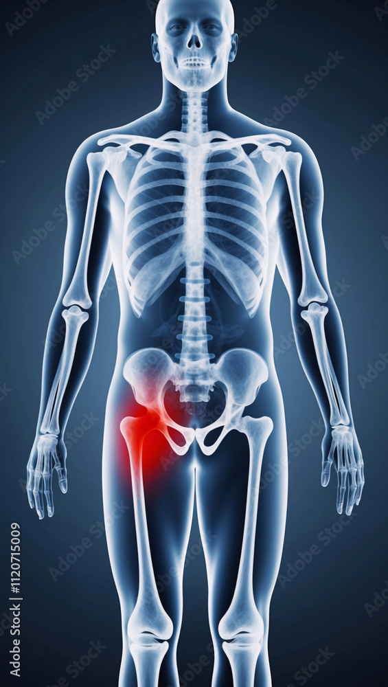 High Quality X Ray Scan of Human Skeleton with Red Highlight on Back Pain Area Detailed Image for Professional Medical and Educational Use High Quality X Ray Scan of Human Skeleton with Red Highlight on Back Pain Area Detailed Image for Professional Medical and Educational Use