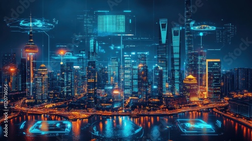Wallpaper Mural Futuristic Smart City Nightscape Torontodigital.ca