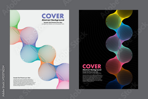 Abstract vector background with colorful gradient wireframe spheres connected in a seamless pattern. It feels like a glowing neon effect. For cover or digital presentation. Minimalist style 