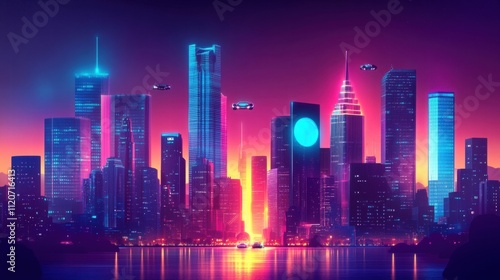 Neon Cityscape at Sunset