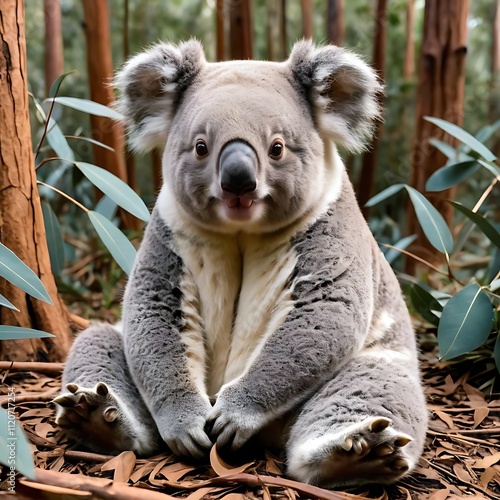 Playful Koala: Fluffy and Fun in the Eucalyptus Forest. generative by AI photo