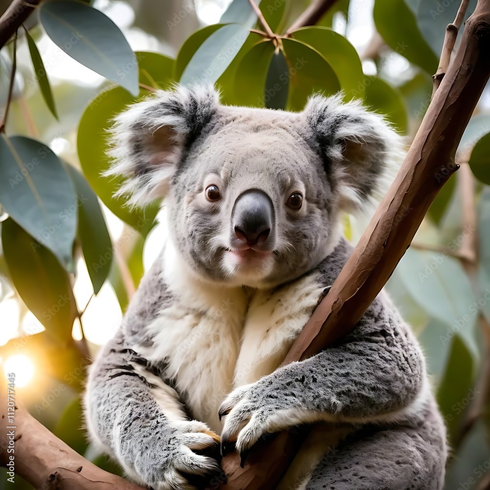 Fototapeta premium Chubby Koala is Relaxing on a Tree Branch. generative by AI