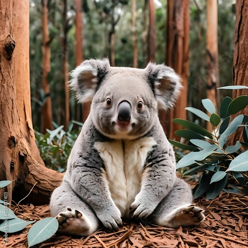 Playful Koala: Fluffy and Fun in the Eucalyptus Forest. generative by AI photo