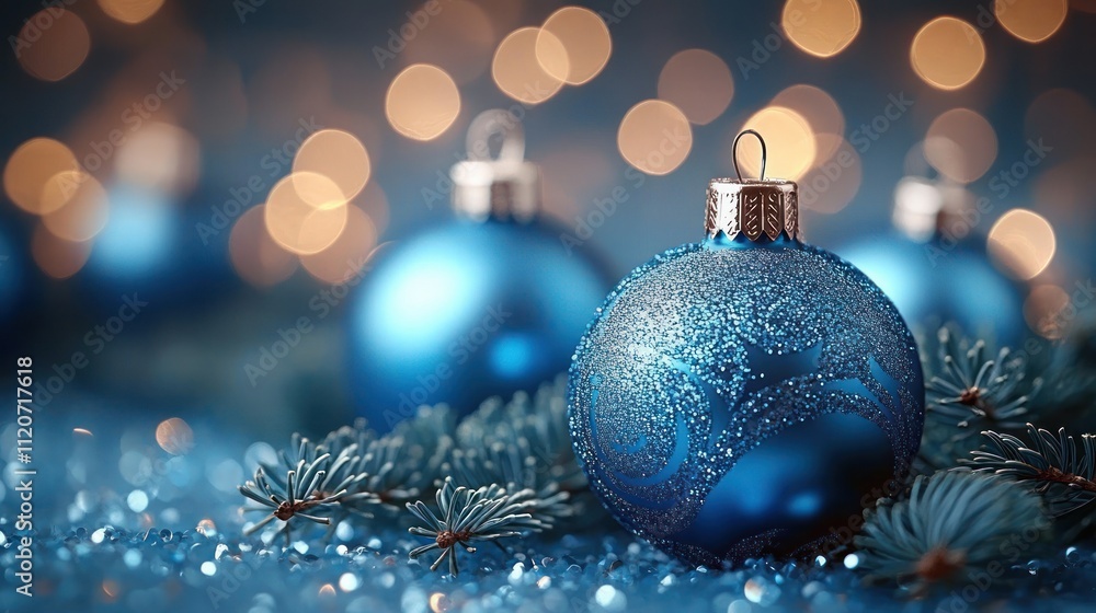 Blue Christmas Ornaments with Shiny Background for Holiday Decoration Blue Christmas Ornaments with Shiny Background for Holiday Decoration