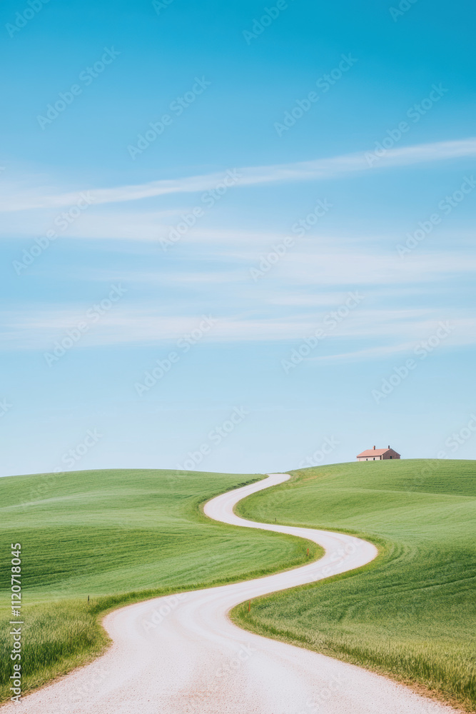 Obraz premium Winding Road Through Green Fields