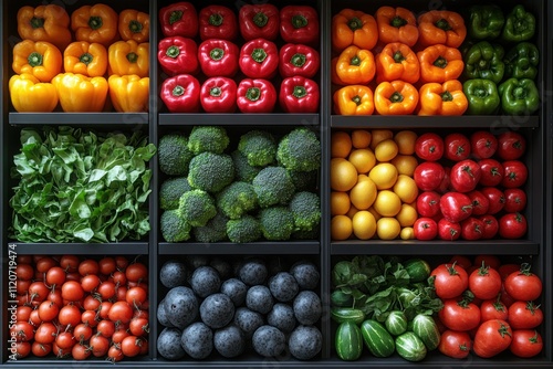 Fresh Vegetables Display in a Vibrant Supermarket Produce Section photo