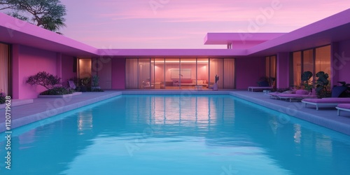 Wallpaper Mural Tranquil Mid-Century Modern Poolside Aesthetic with Pastel Colors and Serene Twilight Lighting Torontodigital.ca