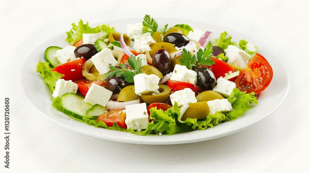 High-resolution photo of a fresh Greek salad with feta cheese and olives
High-resolution photo of a fresh Greek salad with feta cheese and olives