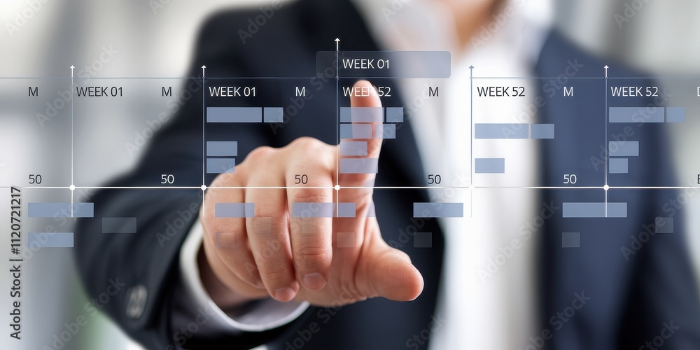 Businessperson Interacting with Digital Calendar on Screen Businessperson Interacting with Digital Calendar on Screen
