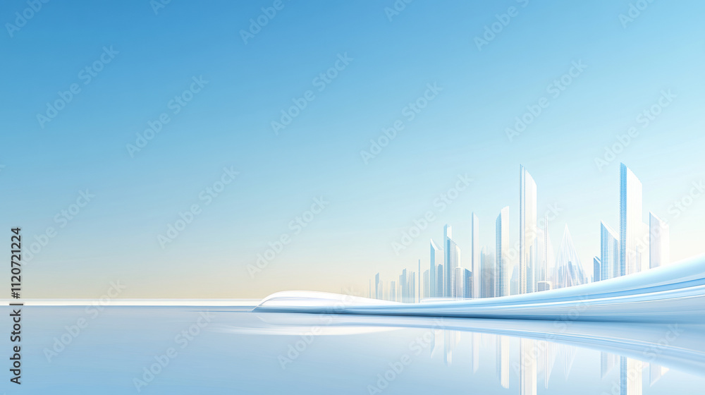 Fototapeta premium Futuristic Cityscape with Reflective Water