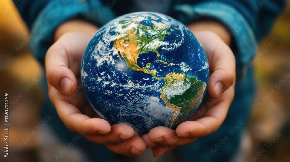 Child Holding Earth Globe, Protecting Our Planet Child Holding Earth Globe, Protecting Our Planet