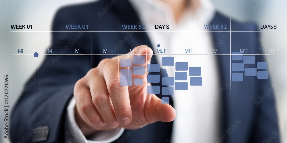 Businessman Planning and Scheduling on Digital Calendar Businessman Planning and Scheduling on Digital Calendar