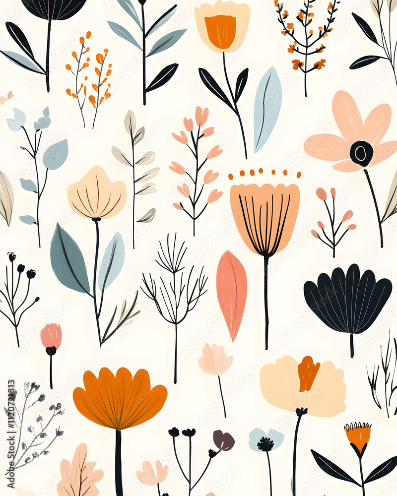 Fototapeta premium Creative 2D Doodle Floral Illustrations Text Space for Versatile Designs, Greeting Cards, Invitations