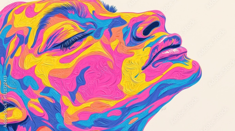 Vibrant Abstract Portrait of a Woman in Blissful Serenity Vibrant Abstract Portrait of a Woman in Blissful Serenity
