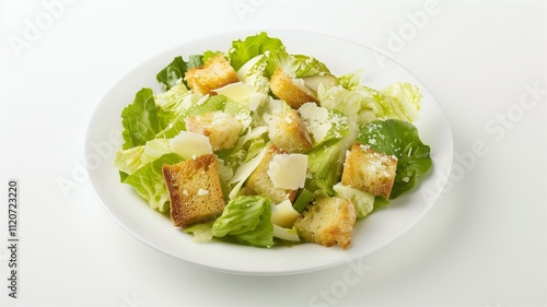 Realistic and highly detailed picture of a Caesar salad with crispy croutons 