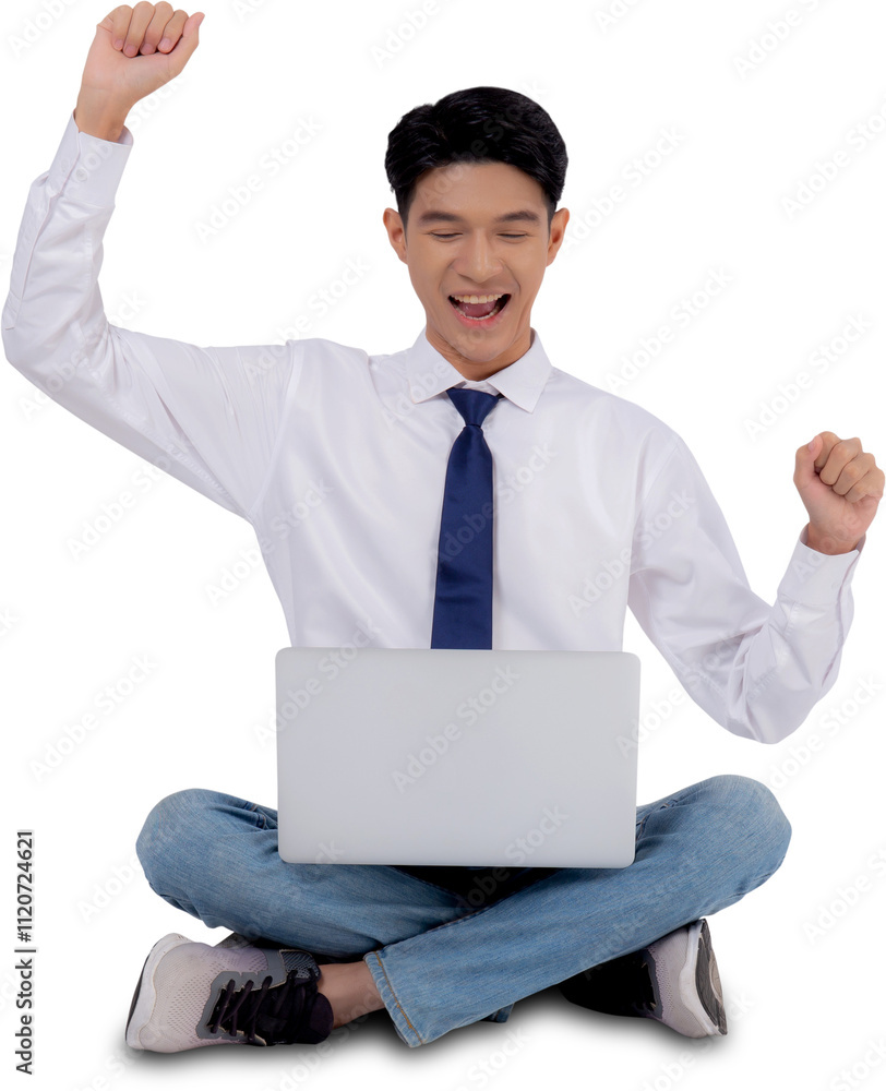 Portrait young asian business man sitting work on laptop computer to internet online, businessman confident and notebook, freelance with success, marketing and communication. Portrait young asian business man sitting work on laptop computer to internet online, businessman confident and notebook, freelance with success, marketing and communication.