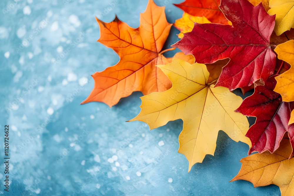 Colorful autumn maple leaves on blue background. Colorful autumn maple leaves on blue background.