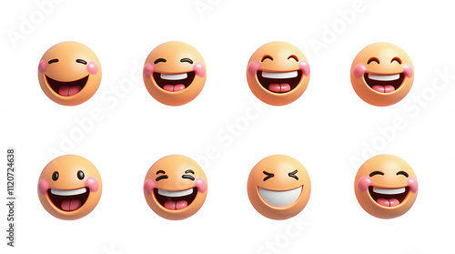 Cheerful Emoticon Faces Illustration with Transparent Background for Digital Design and Apps