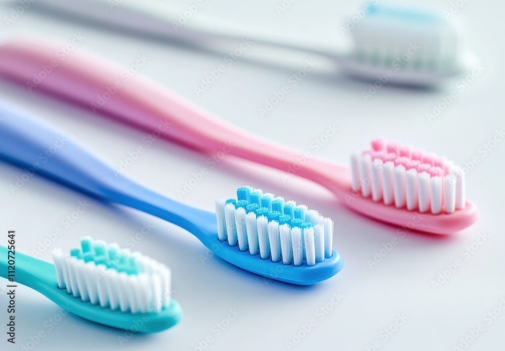 Colorful Toothbrushes in Pastel Shades Displayed on White Surface Ready for Daily Oral Hygiene, Promoting Healthy Smiles and Fresh Breath with Vibrant Design Colorful Toothbrushes in Pastel Shades Displayed on White Surface Ready for Daily Oral Hygiene, Promoting Healthy Smiles and Fresh Breath with Vibrant Design