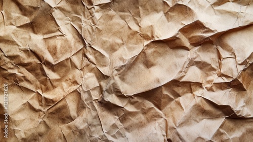 A close-up of crumpled brown paper, showcasing texture and depth.