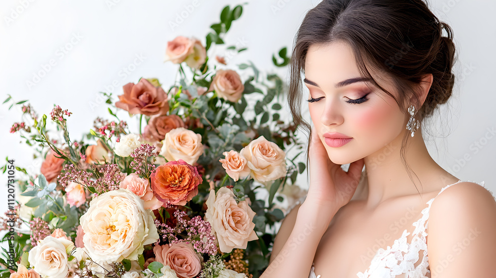 Naklejka premium Wedding photos with a clean background for free space for text. For use with advertising banners for weddings or Valentine's Day.