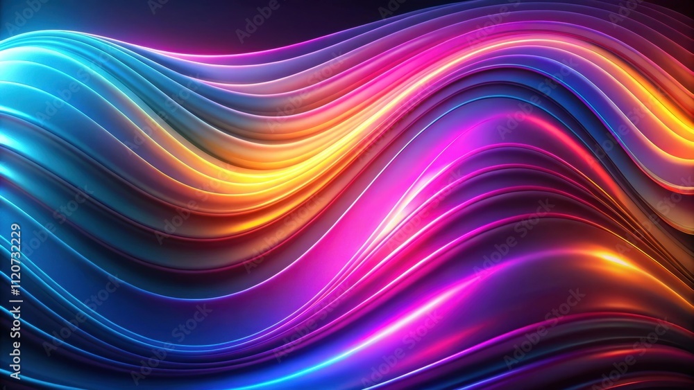 Obraz premium Abstract neon background with fantastic curvy shape, layers and folds , render, ultraviolet, modern, wallpaper