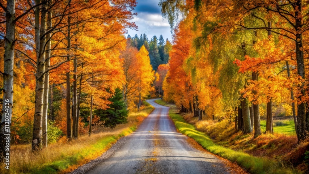 Scenic road surrounded by colorful autumn trees in Sweden, Sweden, Fall, Autumn, Scenic, Road, Landscape, Trees, Foliage Scenic road surrounded by colorful autumn trees in Sweden, Sweden, Fall, Autumn, Scenic, Road, Landscape, Trees, Foliage