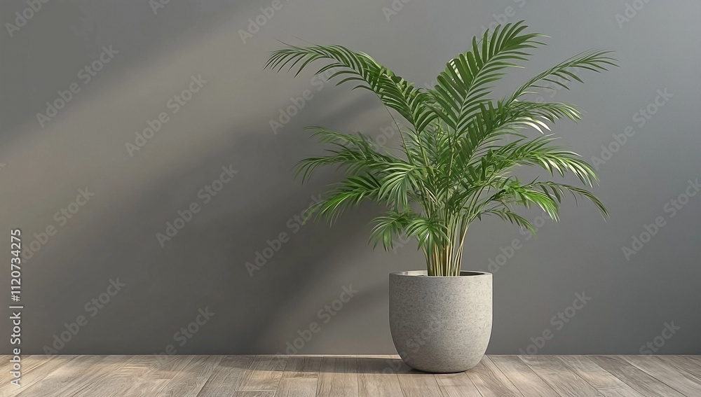 3D Render of Potted Palm Plant in Minimalist Modern Living Room 3D Render of Potted Palm Plant in Minimalist Modern Living Room